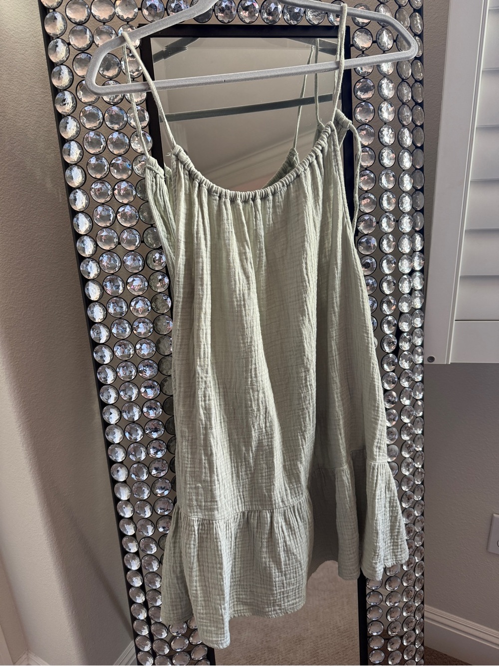 Light Sage Ruffle-Hem Spaghetti Strap Sundress